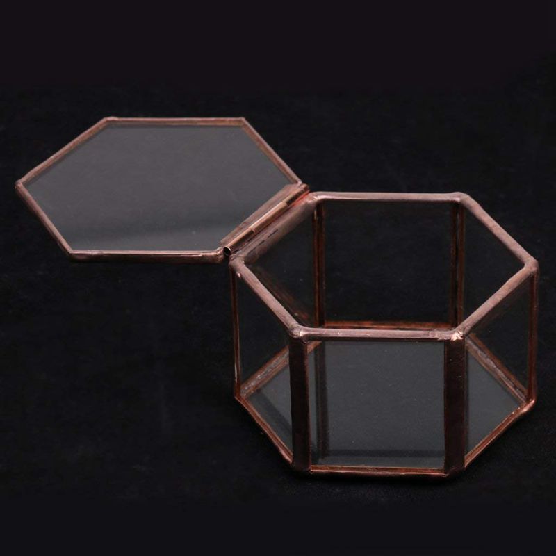 Geometric Glass Terrarium Box Jewelry Box Glass Succulent Plant Pot Deco Hexagon Shape