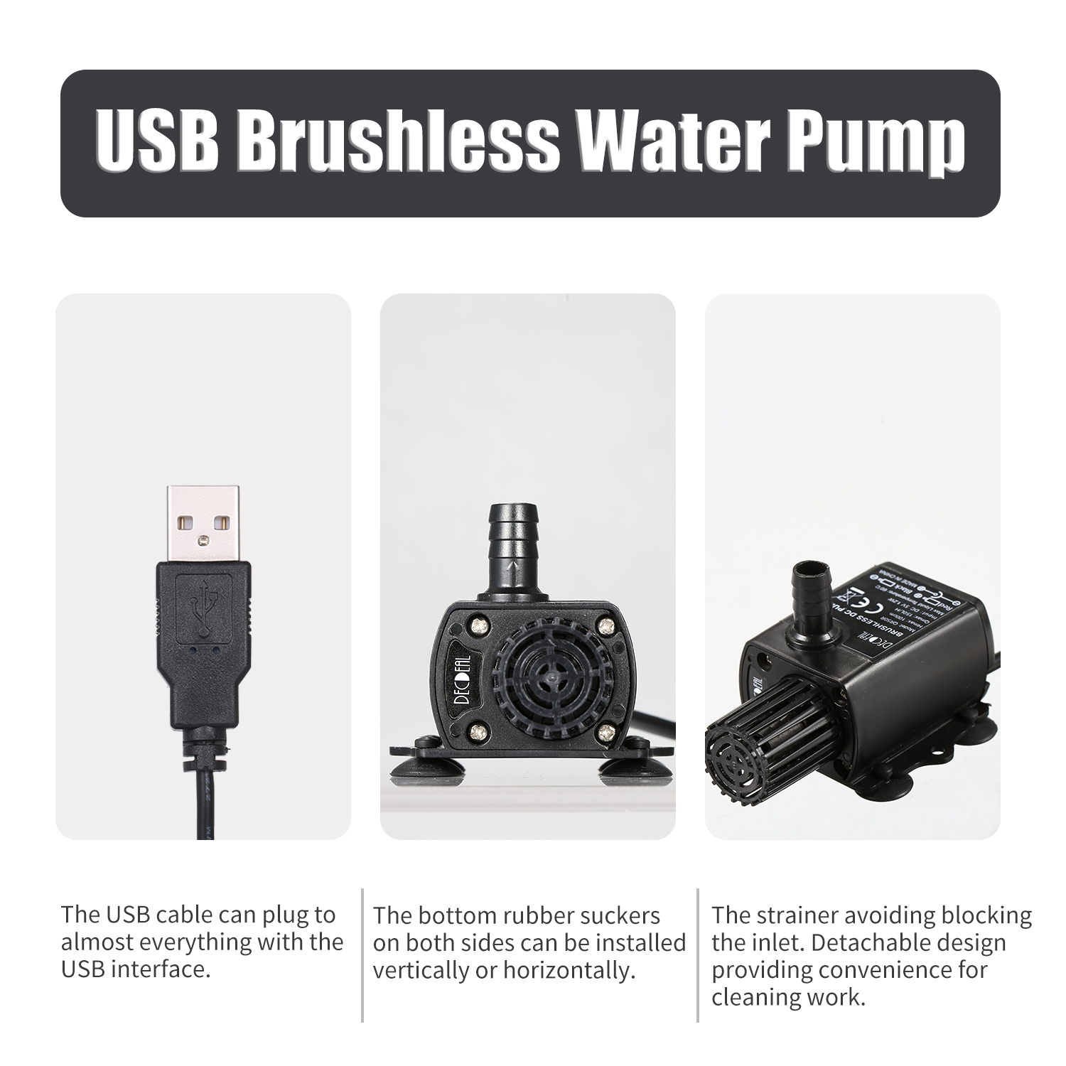 Mini Waterdichte Fontein Pomp 150L/H Usb Borstelloze Waterpomp Met Nozzles Zeef Ultra-Stille Voor Aquarium vijver