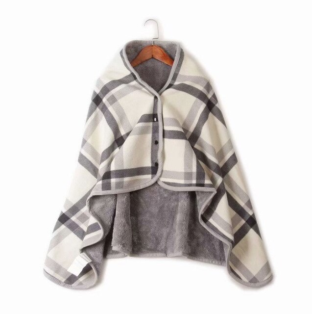 Multifunktionelt, bærbart plaid fleece polyester tæppe med knap vinter varm sofa sofa soveværelse rejse kappe tæppe 135*80cm: 1
