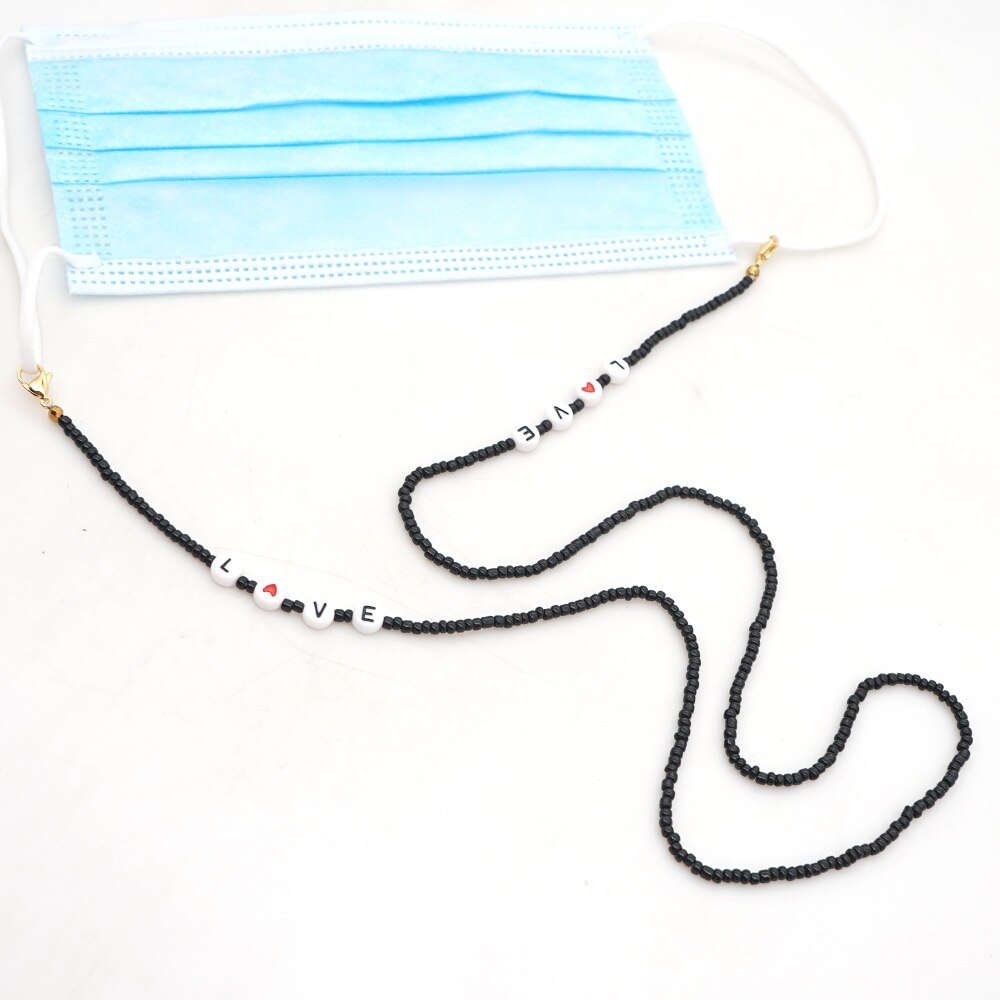 Go2Boho lunettes chaîne pour masque chaînes femmes collier amour lettre colliers Femme Boho bijoux noir perle Colares