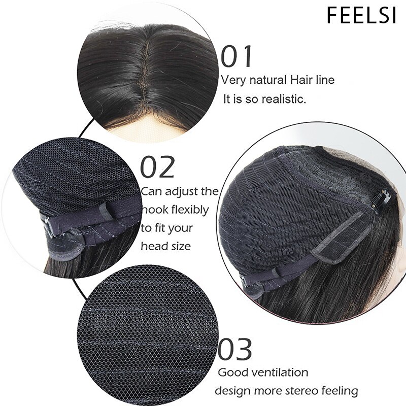 Peluca larga recta en negro y rojo, pelucas sintéticas para mujer, peluca de malla con división media Natural, peluca de fibra resistente al calor con aspecto Natural
