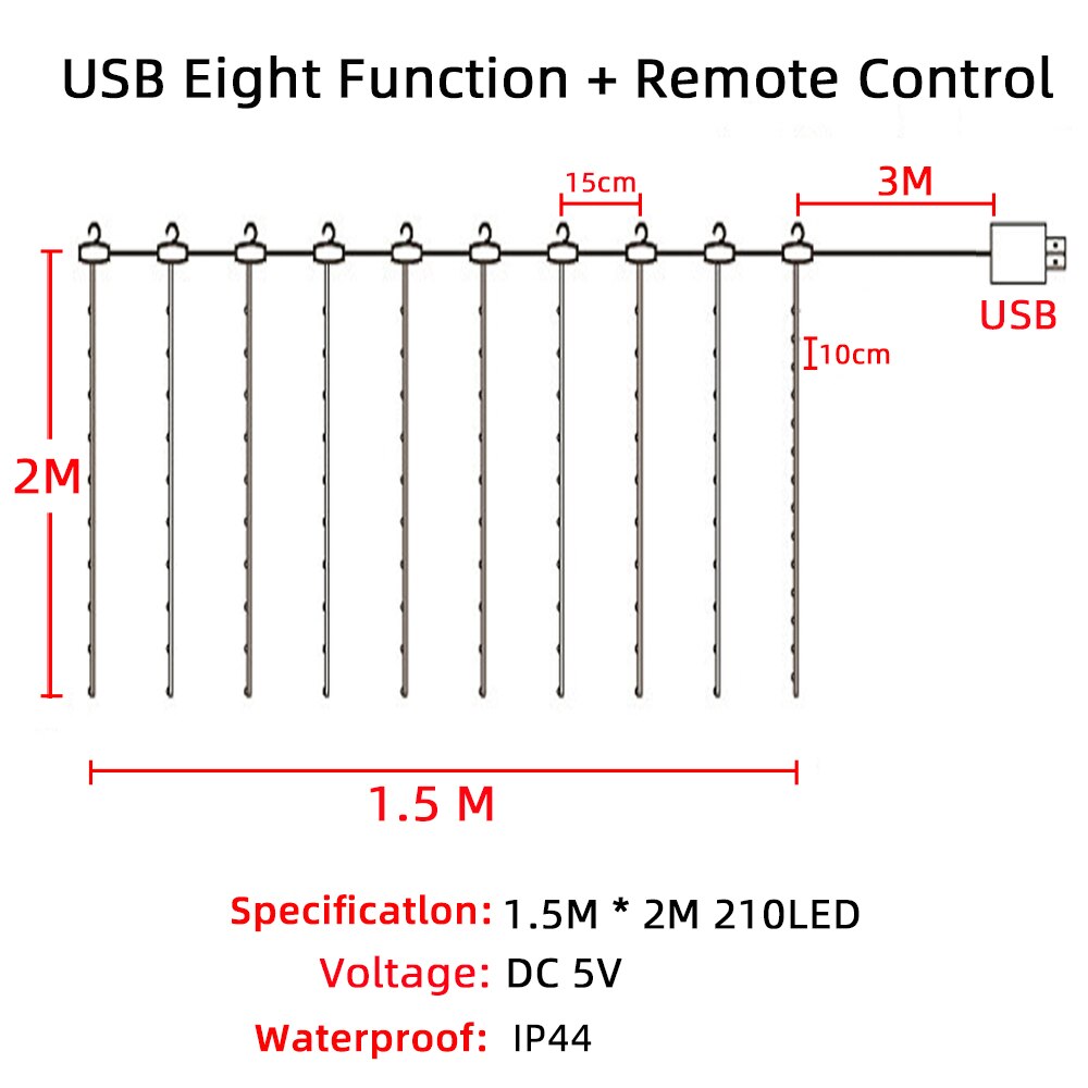 Guirnalda de luces LED de cobre y arcoíris, cortina con Control remoto USB, guirnaldas navideñas para , hogar, dormitorio, decoración de boda