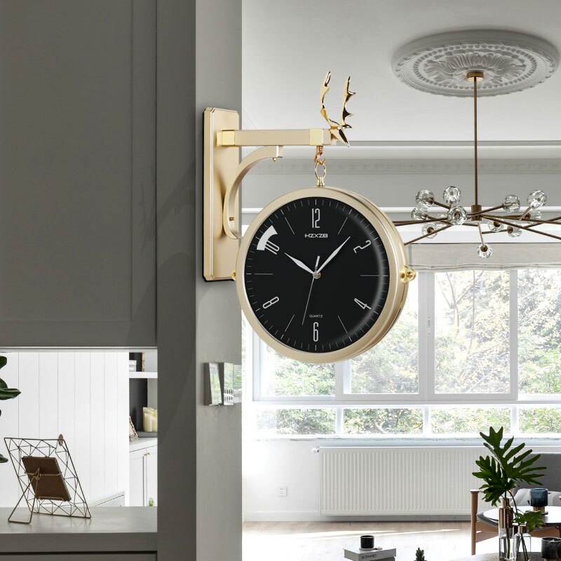 Relojes de pared redondos de doble cara, Relojes de pared de doble cara, reloj de pared Vintage Retro, decoración del hogar, marco de Metal, cubierta de esfera de cristal