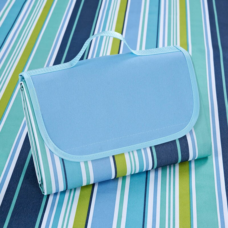 Manta de Picnic, estera de Camping plegable al aire libre impermeable 145x200cm, estera de Picnic ancha, manta de playa a cuadros, colchoneta multijugador para bebé: Stripes - BLUE