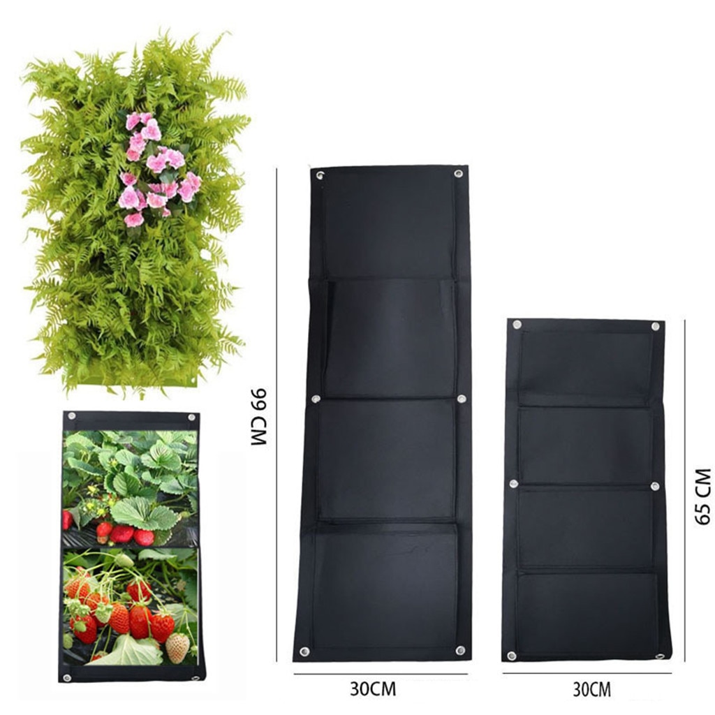 Vertical Hanging Garden Planter with 7 Pockets Waterproof Wall Mount Planter Pouch Green Grow Bag Home Garden Decoration