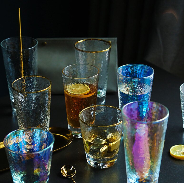 Farverig guldkant glas vandglas vinglas frugtsaft drikkeglas ølglas til drikkevarer til hjemmet