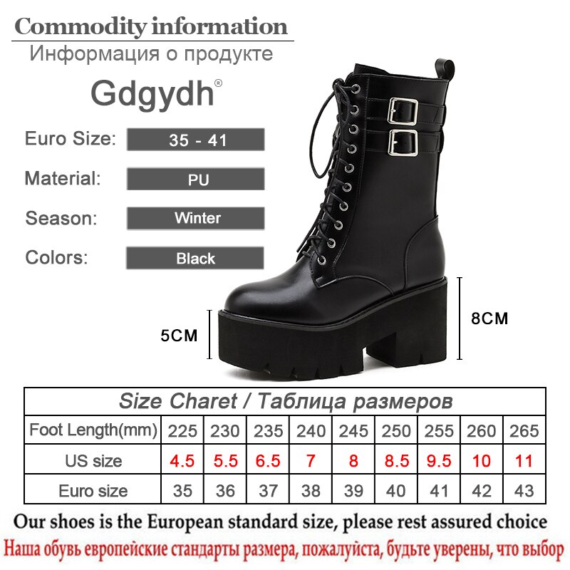 Gdgydh-Botines de motocicleta con plataforma para mujer, calzado Oxford de cuero negro con cordones, estilo gótico, para primavera,