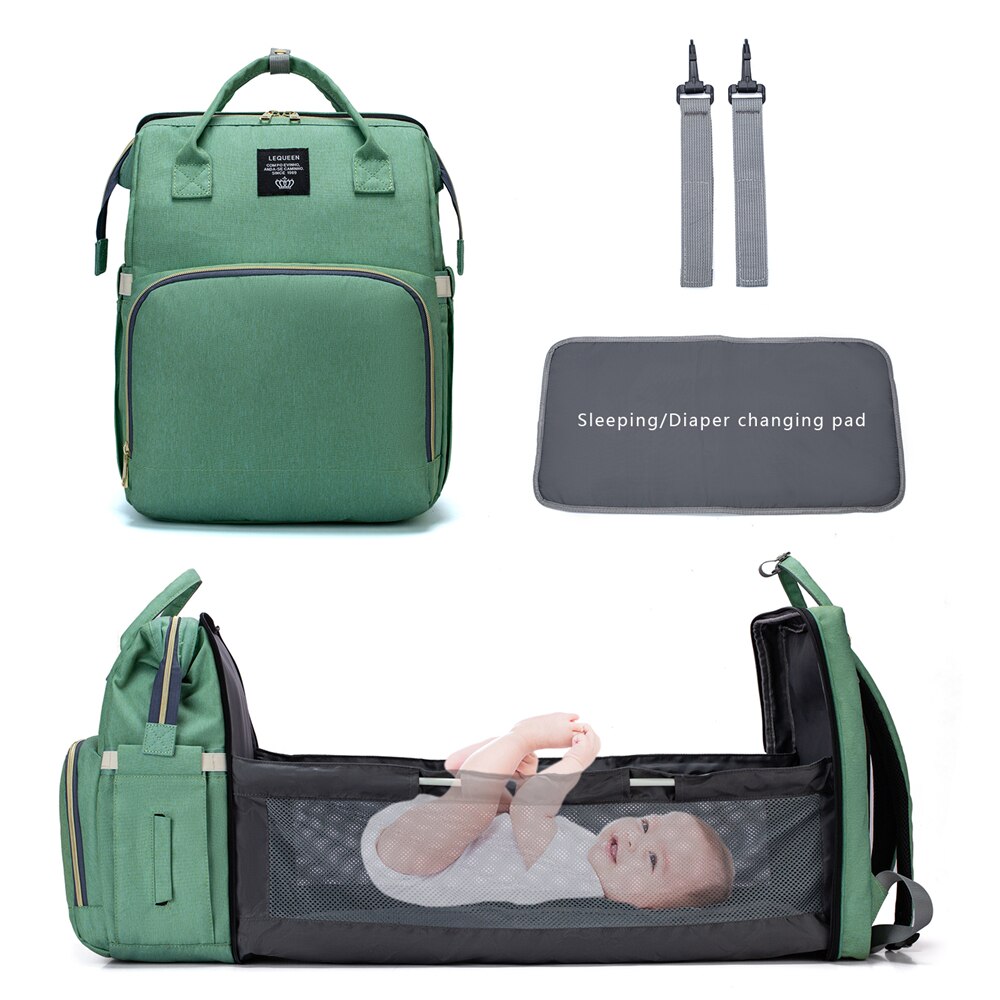 Lequeen – sac à langer en tissu imperméable pour maman, de berceau, sac à dos à crochets pour matelas à langer, sac de lit de maternité LPB22: LPB22-green