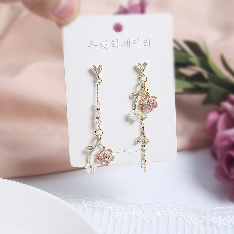 MWSONYA Neue Koreanische Luxus Bunte Schmetterling Blumen Rhienstone Quaste Baumeln Ohrringe für Frauen Waterdrop Partei Schmuck: 8 Herz Blumen