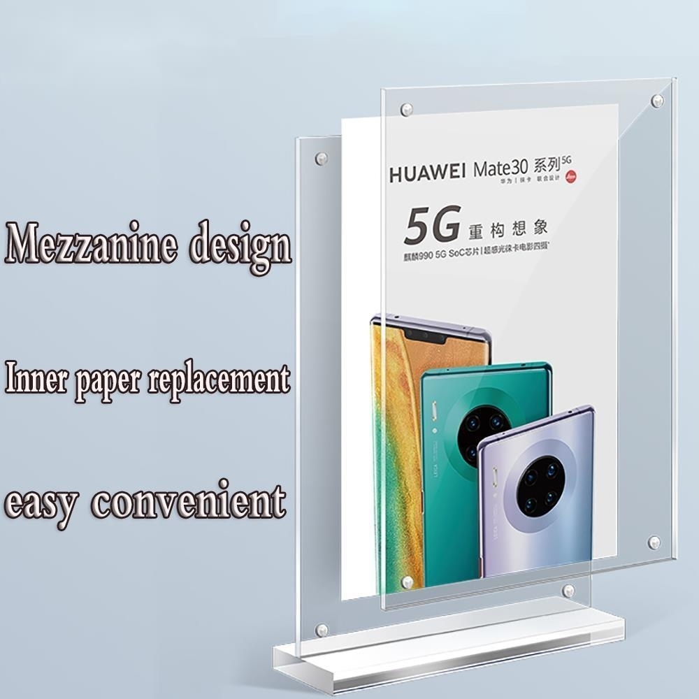 Double Sided Clear Acrylic Menu Paper Holder Stand Plastic Table Sign Card Holder Desktop Message Poster Display Stand Vertical