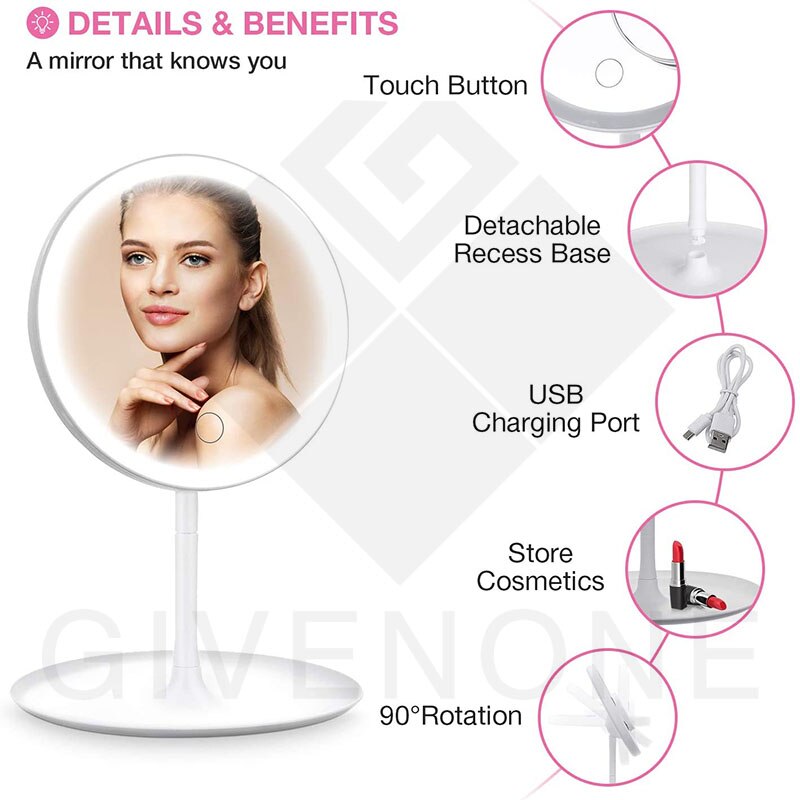 5 Dimes loupe multi-fonction maquillage miroir LED tactile lumineux maquillage Table miroir Portable maquillage beauté miroir