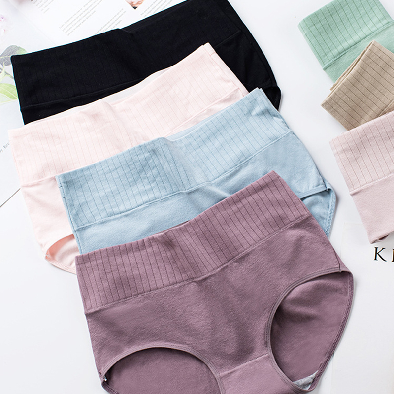 Calcinha feminina de algodão de cintura alta underwears sólida respirável cuecas sem costura macio plus size calcinha lingerie feminina