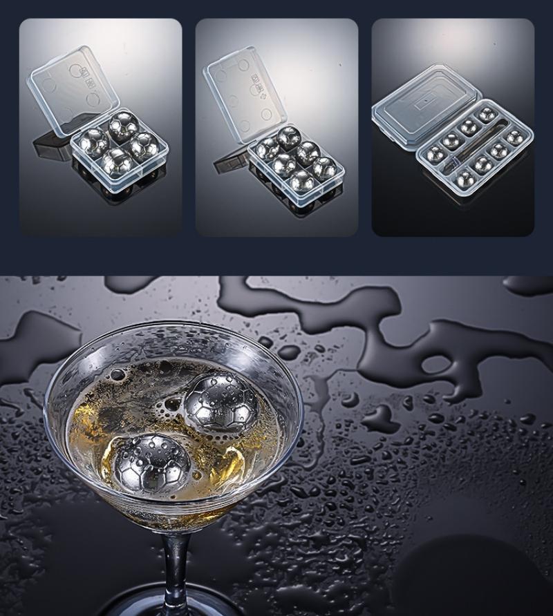 Stainless Steel Ice Cubes Football Shape Cooler Reusable Chilling Stones For Whiskey Wine Cooling Ball Party Bar Accessories