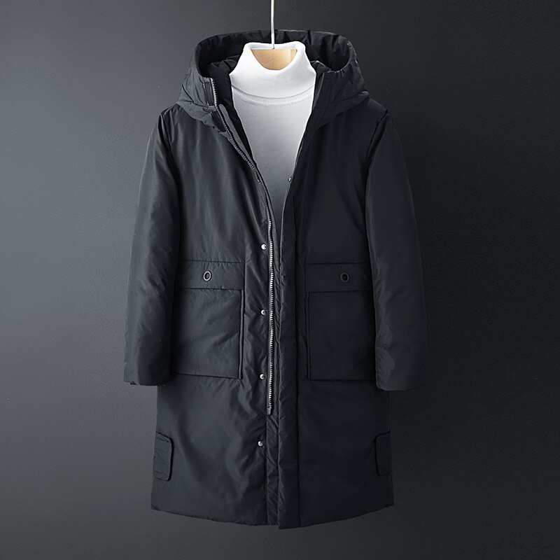 Chaifenko brand vinter varm dunjakke mænd casual business lang tyk hætte vindjakke mænd solide parkaer mænd 3xl: Sort / M 45-58kg