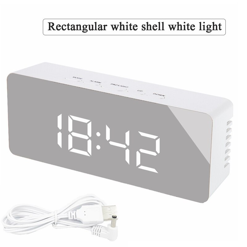 W&G Digital Mirror Alarm Clocks With Temperature Led Display Snooze Time Adjustable Brightness For Bedroom Office Clock with USB: style A