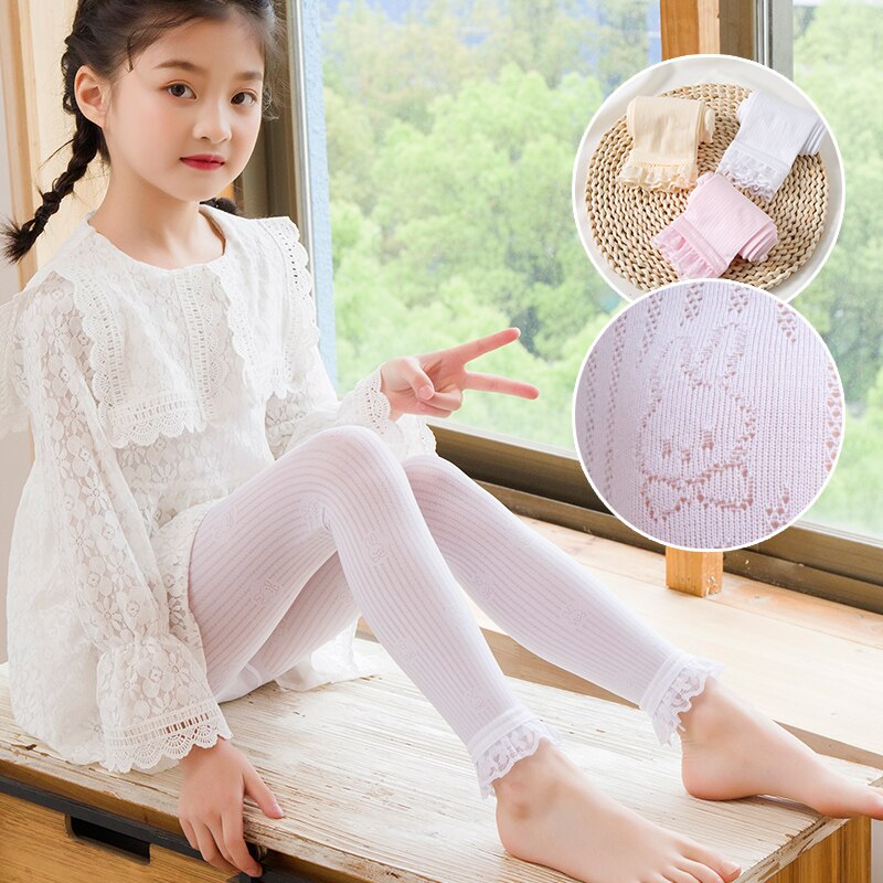 Kind Meisjes Zomer Dunne Holle Transparante Strips Leggings Leuke Vlinderdas Konijn Borduren Baby Kids Broek Negen Punt Broek