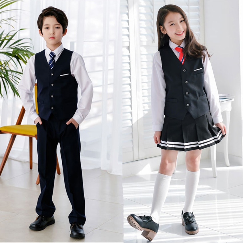 100-170cm britse schooluniformen voor kinderen, tieners, studenten, meisjes, jurk, blouse, set, koor, cheerleader, cheerleadingkostuum