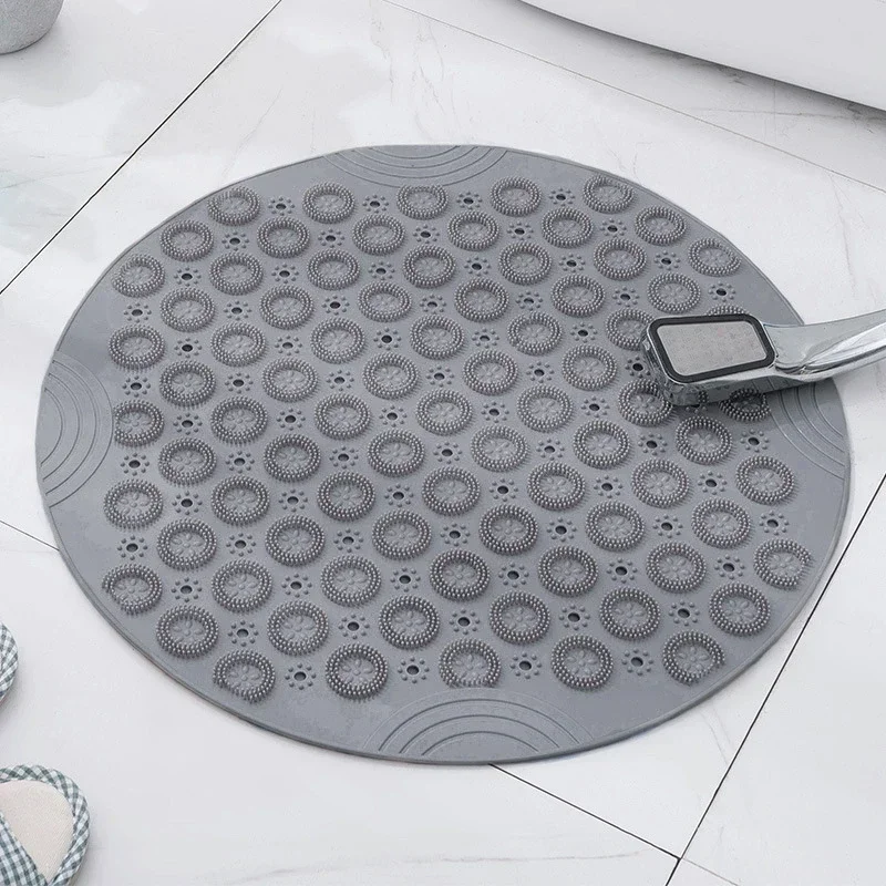 Badkamermat Antislip Sucker Ronde PVC-badmat met afvoergat Siliconen badmatten Voetmassage Pad Bad Zachte douchemat: green