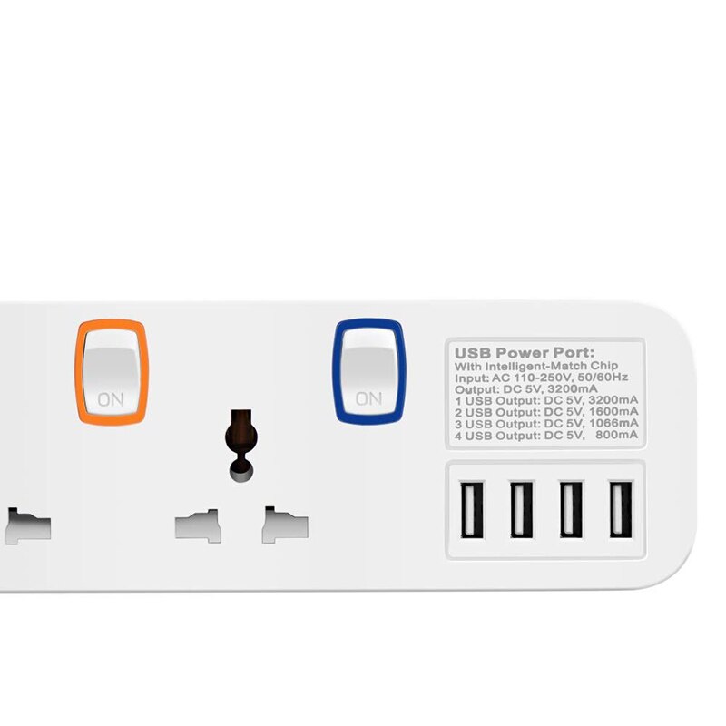 Extension Sockets with USB EU 3 Way Individually Switched Socket 4 USB Ports Surge Protection Power Strip 1.8m White
