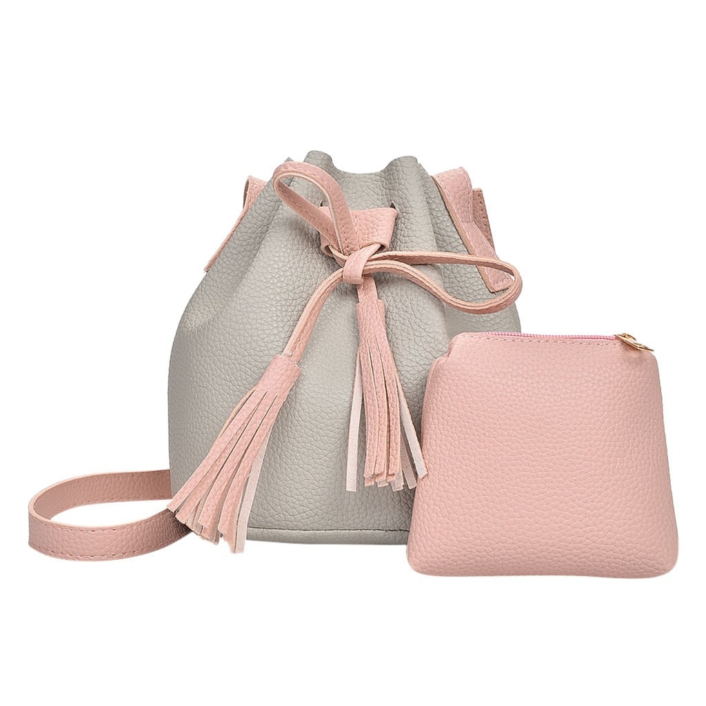 2 stks/set Mode Kwastje Handtas Vrouwen PU Leer Preppy Stijl Emmer Schoudertas String Crossbody Bag sac belangrijkste femme # H15