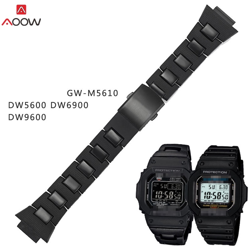 AOOW correa de reloj para Casio G-SHOCK DW5600 DW6900 GW-M5610 serie DW9600 pulsera de correa de reloj de plástico de acero inoxidable con herramientas