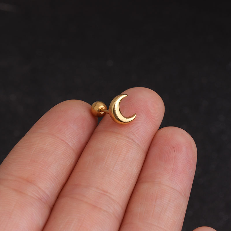 Piercing de oreja de circonita para mujer, pendientes de tuerca de acero inoxidable, Luna, flor, cartílago, hélice, Tragus, Rook, joyería plana, 1 ud.