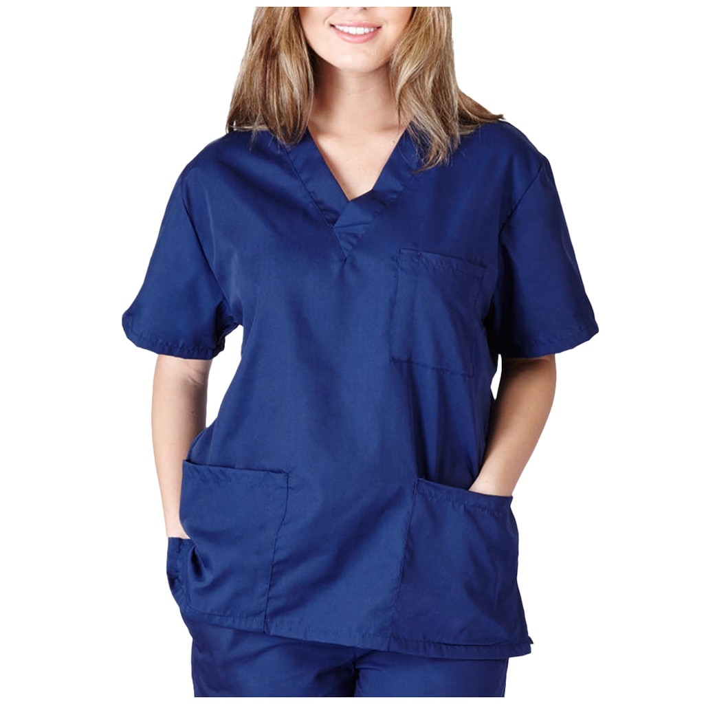 Men Women Short Sleeve V-neck Nursing Uniform Blouse Scrub Tops with Pocket nurse accessories uniform: B / XXXL