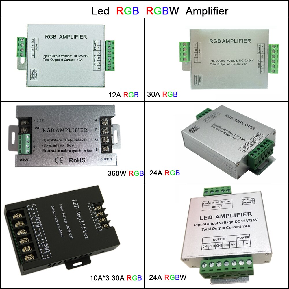 Aluminum Led Controller DC5V-24V 12A/24A/30A 3CH 4CH Led RGB RGBW Amplifier for 5050 3528 Led Strip Tape Power Repeater Console