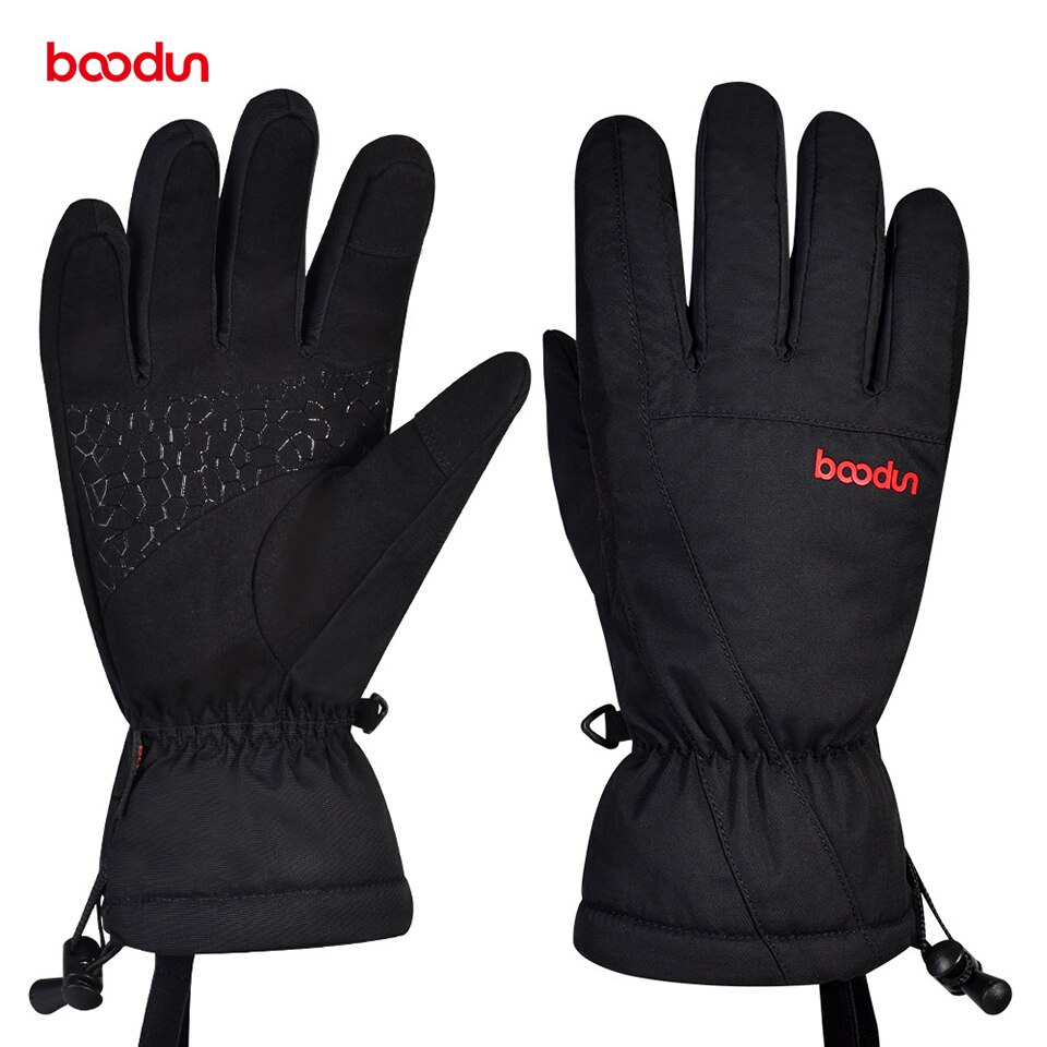 Boodun-luvas térmicas de ski, luvas impermeáveis com função de toque de neve, snowboard, quentes, móvel de neve, luvas masculinas e femininas: Preto / S