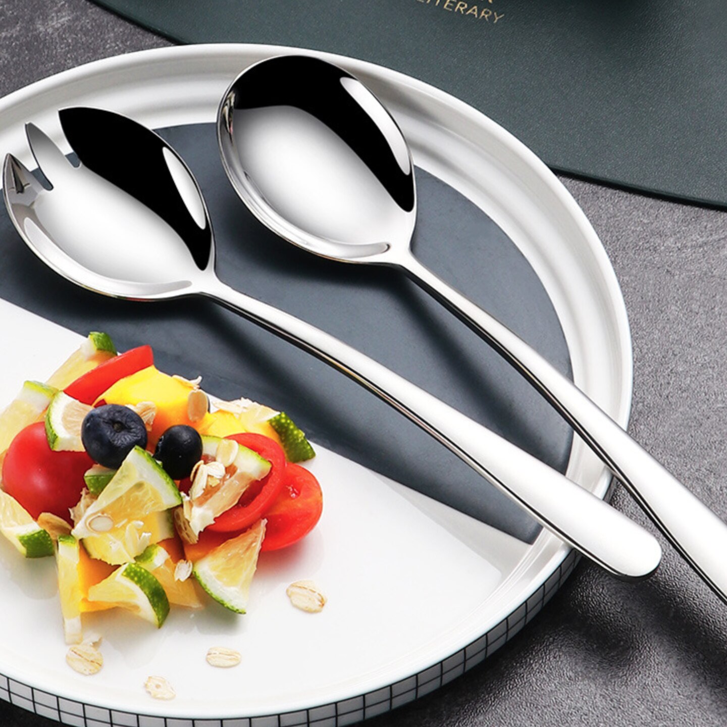 Salad Spoon Fork 2PCS Salad Spoon Stainless Steel Cutlery Set Serving Spoon Set Colorful Unique Spoons Dinnerware Set