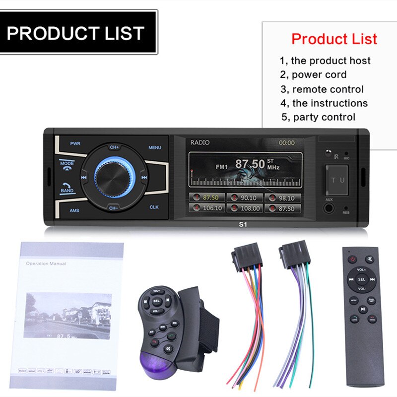 FM AUX Mp3 Car Radio Stereo Receiver 1 Din Auto Controlled Cars Bluetooth Audio Modulator Central Multimedia Android Dvd Player: FM MP3 S1