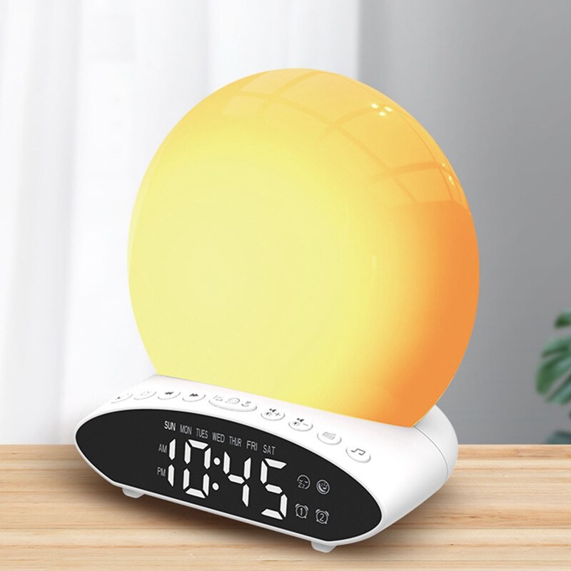 Wake Up Light Alarm Clock Digital Night Lamp Clock Colorful Simulation Sunrise and Sunset Music FM Radios Bedside Light