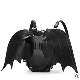 Mochila escolar con alas de murciélago para mujer, morral femenino estilo diablo Punk, color negro,: Default Title