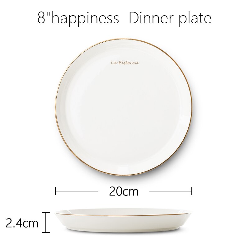 Nordic Ceramic Dinner Plates Beef Flat Plate Tableware Round Solid Color Dessert Dish Simple and Salad Cutter Dishes: 8 Dinner plate