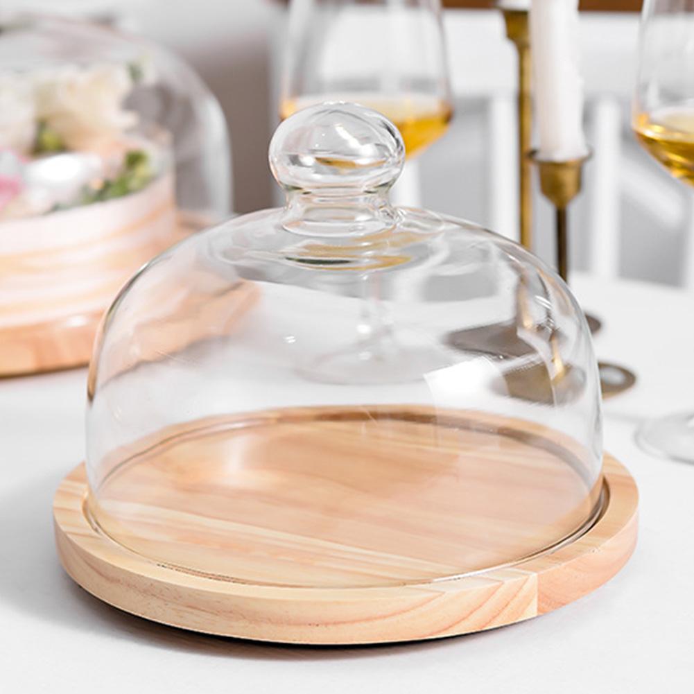Plaque à gâteau avec dôme en verre plateau à gâteau en bois avec couvercle pour la cuisine à la maison cuisson bois d'acacia