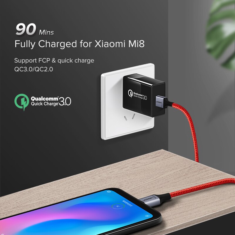 Ugreen USB Type C Cable for Samsung Galaxy S10 S9 Mobile Phone Cable Fast USB C Charge Data Cable for Xiaomi Mi8 Type-C USB Cord