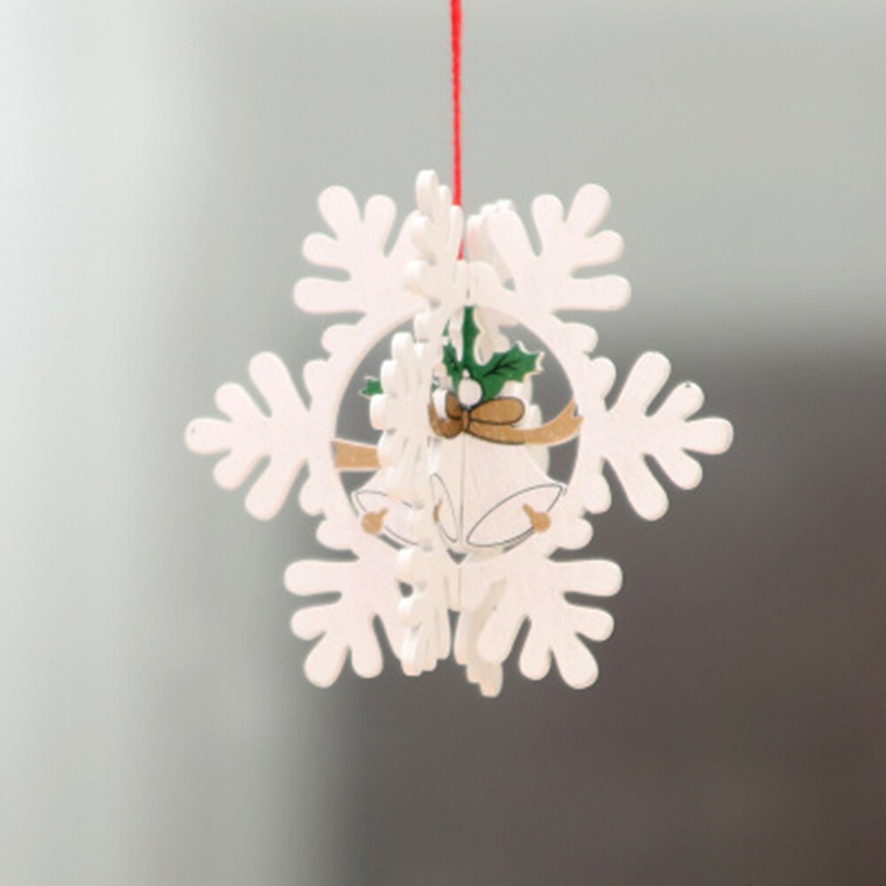 3D Christmas Ornament Wooden Hanging Pendants Star Xmas Tree Bell Christmas Decorations for Home Party S55: white snowflakes