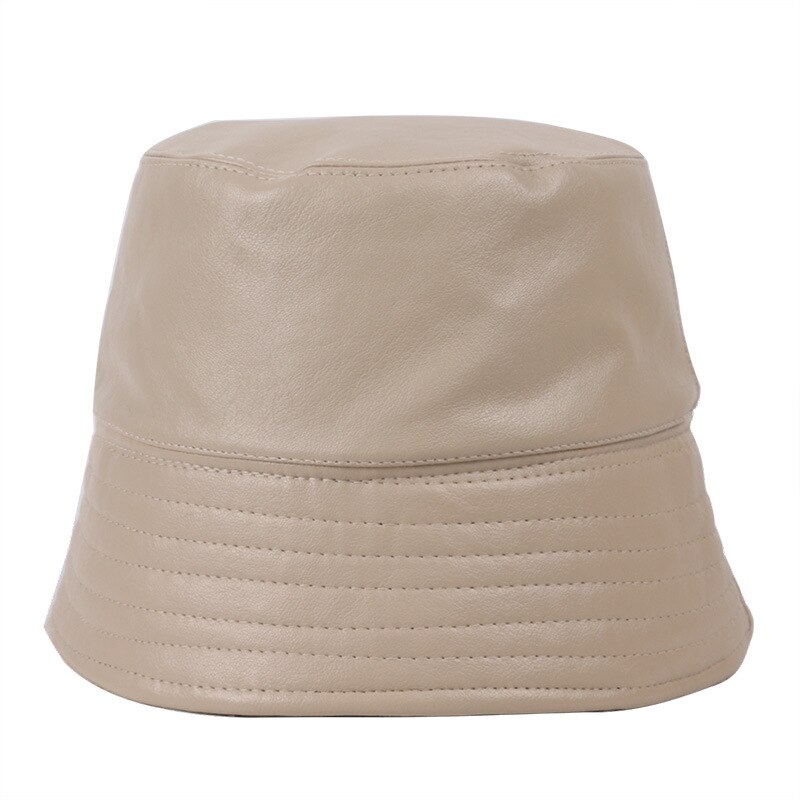 Efterår vinter mænd kvinder pu læder bøttehat kvindelig japansk fiskerhat bob drenge piger varm plus fløjl panama
