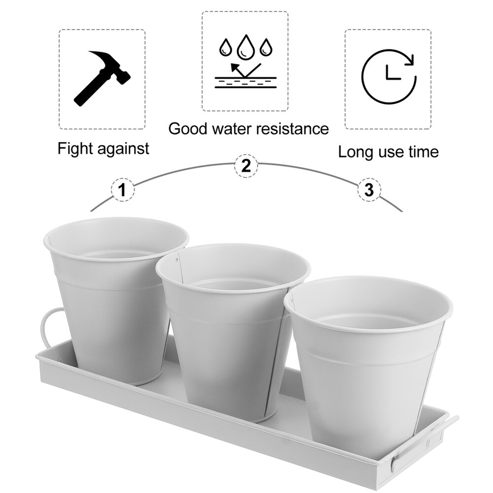 3pc Flower Iron Bucket Planter Pot with Tray Retro Flower Buckets Succulents Pot