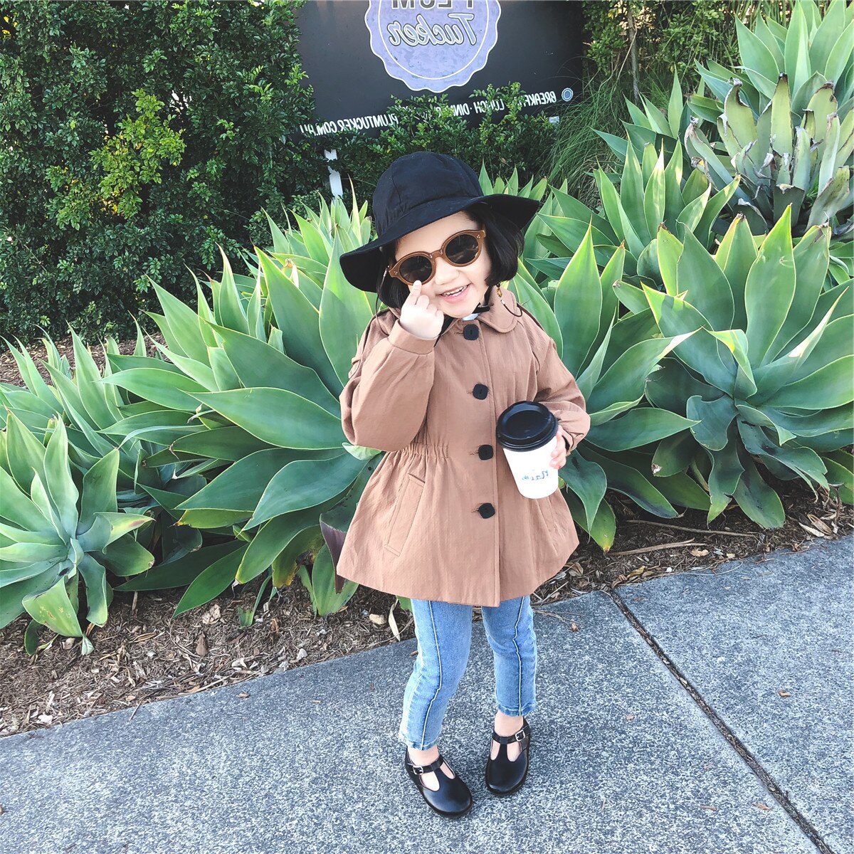 Korean girls' coat waist small windbreaker jacket autumn dress children's wear kids coats baby girl coat