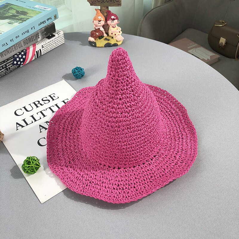 Sombrero de paja de verano para niña, bebé, playa, protección solar, gorra informal para niños, protección solar, protección solar, sombreros de bruja, gorras de Color sólido H7375: Rose