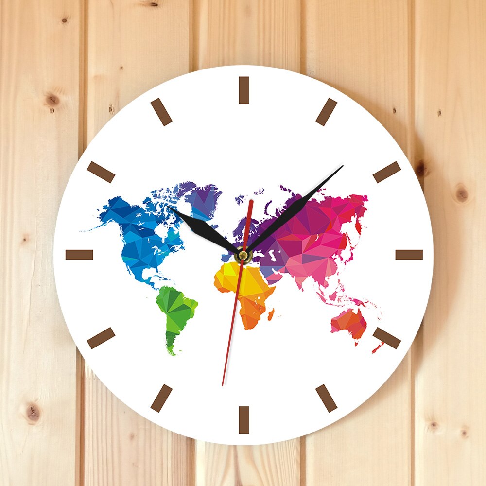 Modern World Map Silent Movement Wall Clock Travel Around the World Map Room Decorative Acrylic Hanging Round Clock