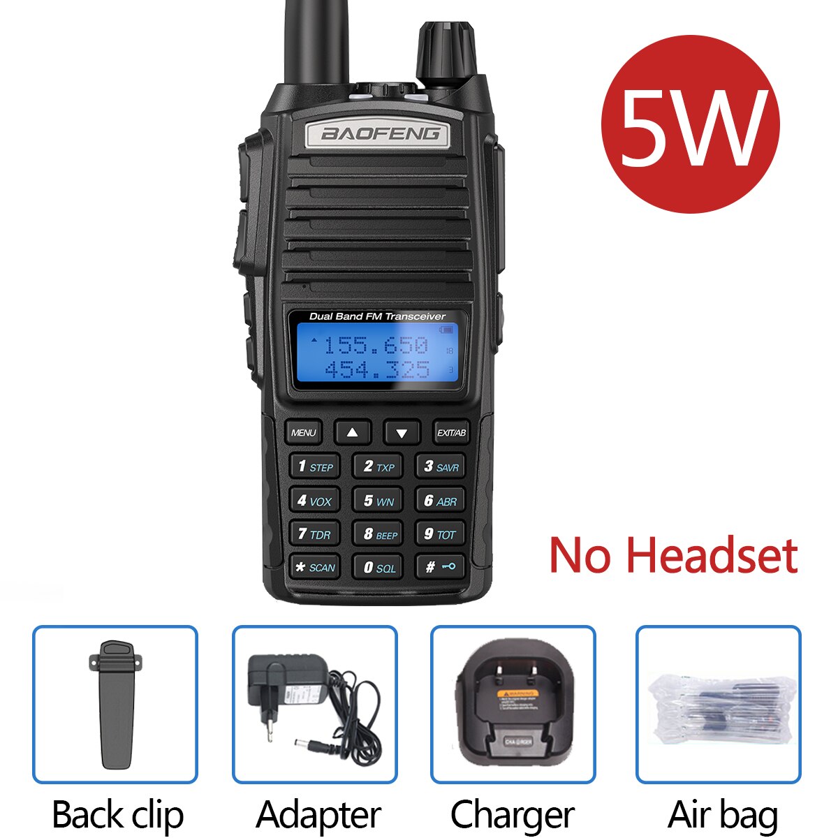 BaoFeng UV-82 walkie-talkie 5W VHF UHF Baofeng podwójny PPT UV 82 dwukierunkowe Radio 10 KM Baofeng UV82 Transceiveruv UV9R UV5R Ham Radio: 5W NO headset
