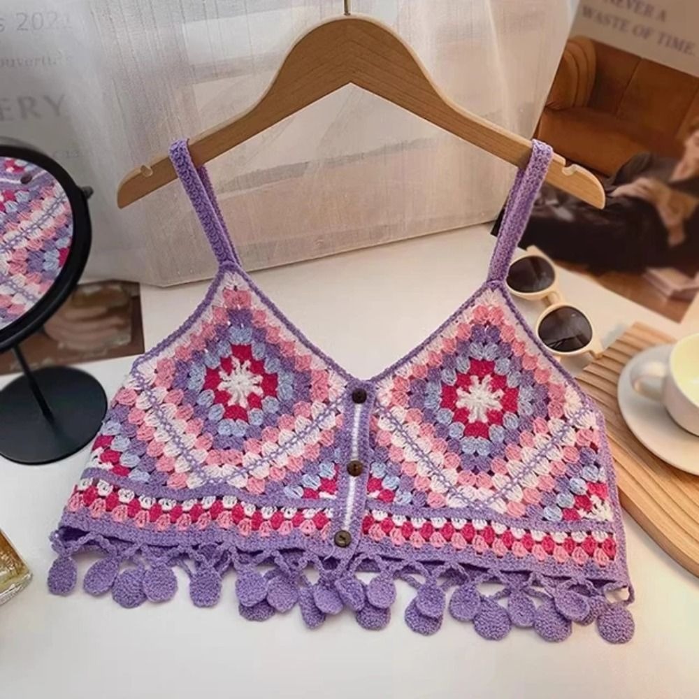 Randigt broderat blommigt linne tofs strandkläder bohemisk stil linne koreansk stil fransk stil stickat bikini linne klubb: Blå
