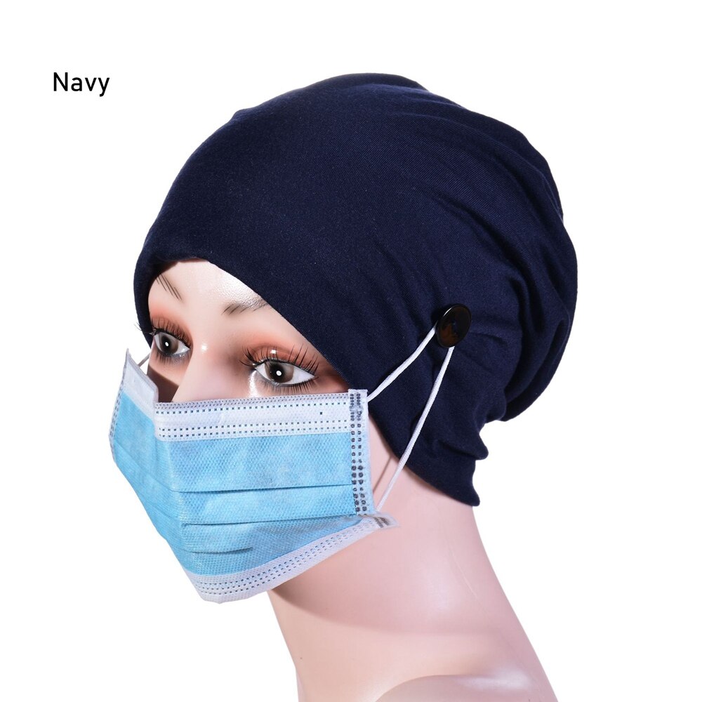 Multicolor sombrero turbante para mujeres de Botón de gorros Hijab interiores de la cabeza bufanda estilo Hijab Underscarf sombrero diadema tubo: Navy