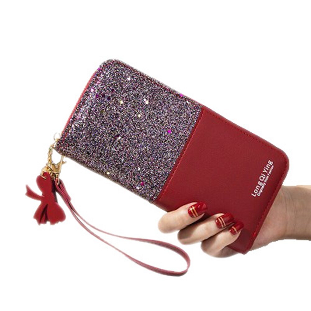 Portemonnee met paillettenpatchwork en glitter voor dames, lange portemonnee van pu-leer, portemonnee voor dames, groothandel voor meisjes