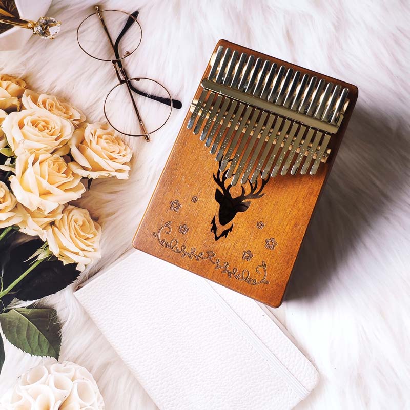 Kalimba-Piano de pulgar de 17 teclas, instrumento Musical de madera de caoba de , cuerpo de madera de Acacia, caja de música creativa: Brown Reindeer