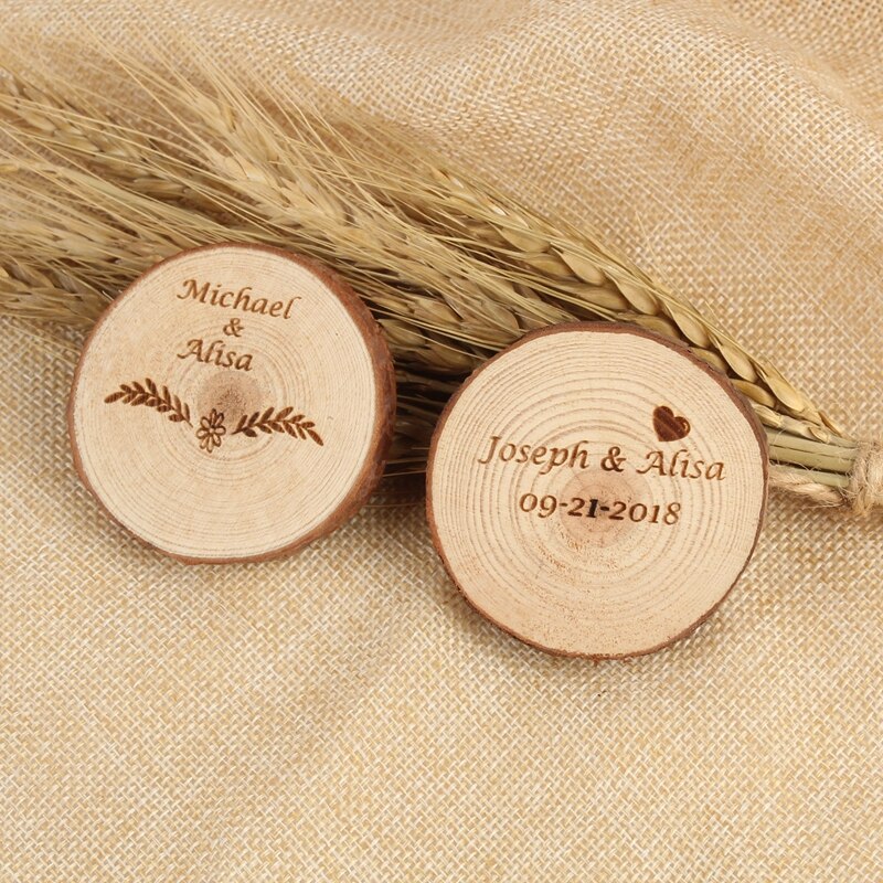 2pcs Custom Wooden Fridge Magnets Rustic Refrigerator Magnets Christening Baptism baby shower Wedding Favor