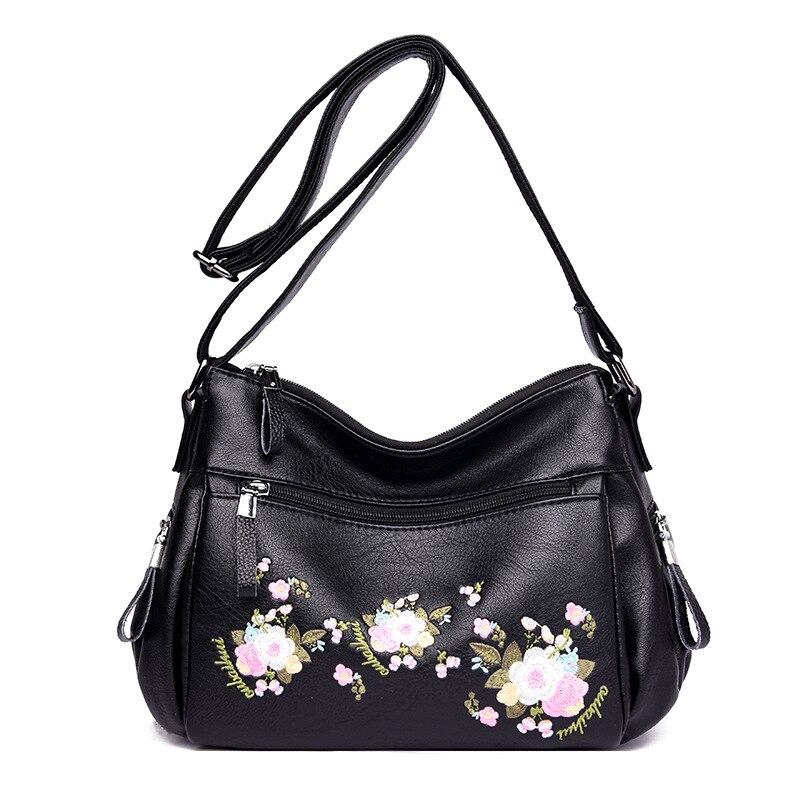 Bolso de hombro para mujer, bolso de hombro para mamá, bordado informal, versátil, para mujer: Black