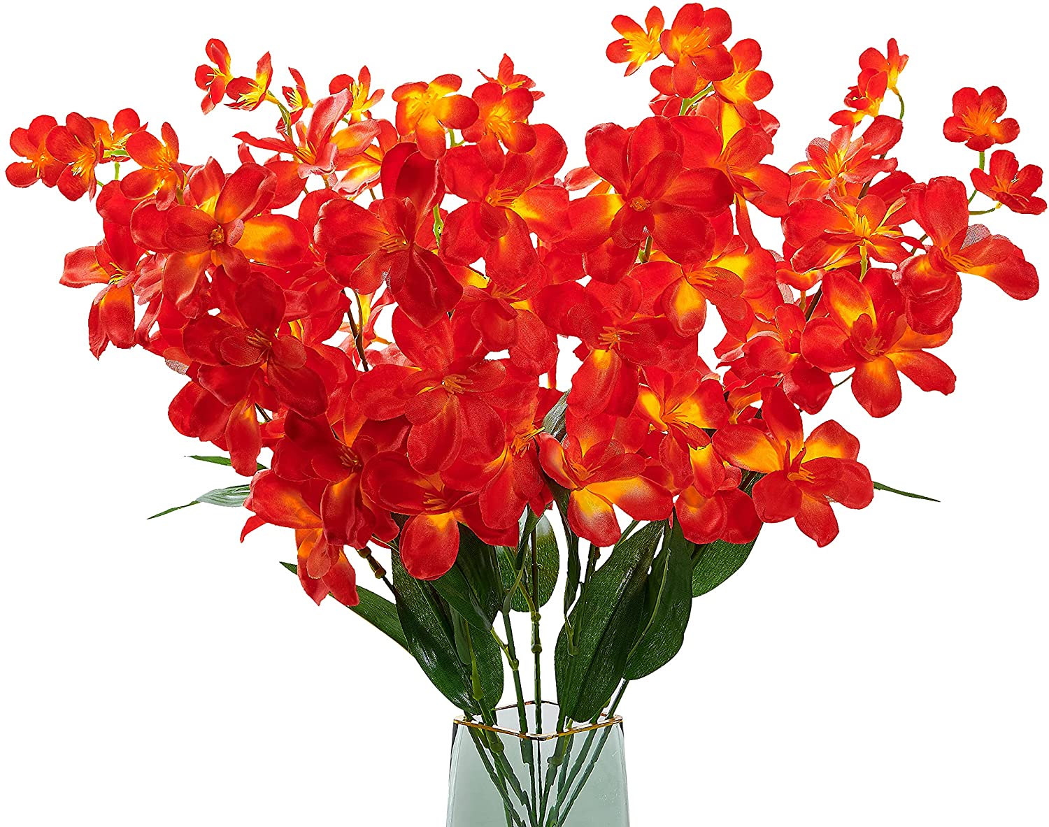 10pcs Artificial Orchids Flowers Blue Long Stems in Bulk for Wedding Home: Orange Flame